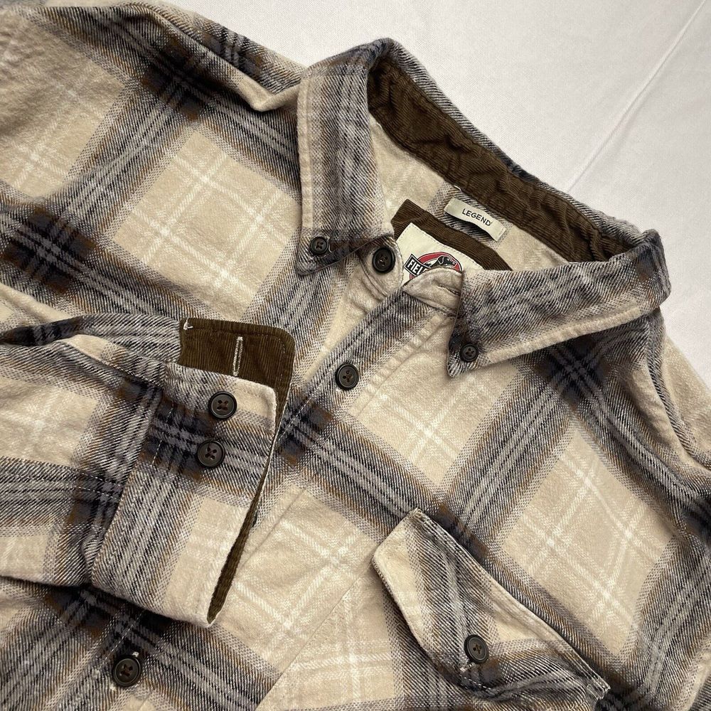 Field & Forest Men's Flannel Shirt XXL‎ Brown Gray Plaid Long Sleeve EUC